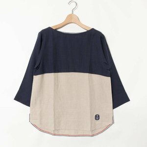 Le Minor Le Minor bai color tops cut and sewn 38 flax 100%linen navy beige natural casual 