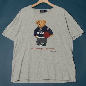 メール便◯ POLO RALPH LAUREN ポロ ラルフローレンス サイズL 半袖 クルーネック Tシャツ ベア プリント 灰色/グレー メンズ 春夏 トップ