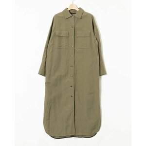 Demi-Luxe BEAMSte milk s Beams with pocket shirt One-piece long One-piece long sleeve plain wool khaki green casual 