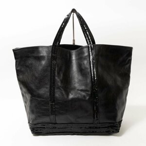 [1 иен старт ]vanessabruno Vanessa Bruno Франция производства большая сумка плечо .. черный чёрный кожа натуральная кожа украшен блестками большая вместимость женщина сумка 