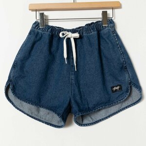 メール便◯ Roxy ロキシー GRAVEL デニム ショートパンツ インディゴブルー M ビーチウェアーウエストゴム 春夏 ハイウエスト ドローコード