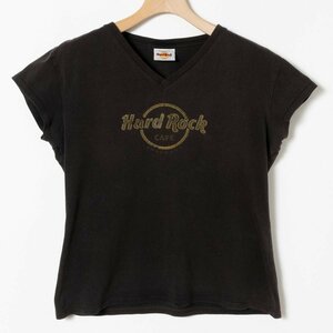 メール便◯ Hard Rock Cafe YOKOHAMA ハードロックカフェ 横浜 VネックTシャツ 半袖Tシャツ ブラック 黒 Lサイズ ヴィンテージ 古着 音楽
