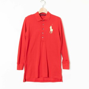 RALPH LAUREN ラルフローレン ポロシャツ 長袖 トップス ロゴ刺繍 カットソー Mサイズ 綿 コットン レッド 赤 アメカジ
