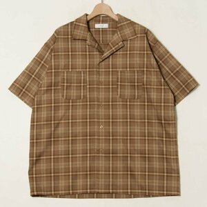 ADRER アドラー サイズL 半袖 オーバーサイズ オープンカラーシャツ 開襟シャツ チェック柄 茶色/ブラウン ポリエステル混 メンズ トップス