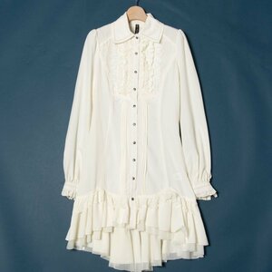 [1 jpy start ]Ozz Croceoz Claw che oz on race knees height One-piece long sleeve snap . Gothic and Lolita classical lovely off white plain 
