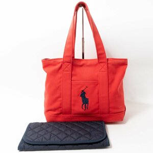 [1 иен старт ]RALPH LAUREN Ralph Lauren "мамина сумка" большая сумка большой po колено красный парусина хлопок Homme tsu изменение сиденье есть 