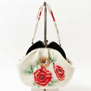  beads bag party bag white red green floral print lady's hand .. ceremony Showa Retro elegant bag bag bag 