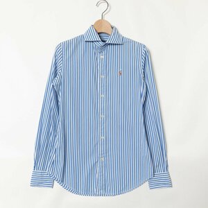 メール便◯ POLO RALPH LAUREN ポロ ラルフローレン ストライプ柄 シャツ 長袖 トップス 0 綿 コットン ブルー 青 ホワイト 白 アメカジ