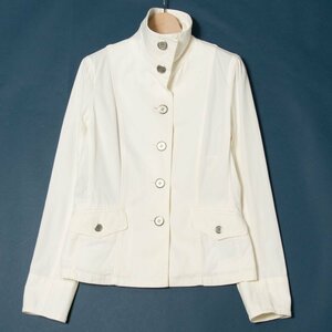 [1 jpy start ]BURBERRY LONDON Burberry cotton flax stretch Denim stand-up collar jacket outer reverse side none Logo button spring autumn off white 38