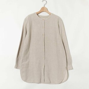 LANDS' END Ran z end band color shirt tunic tops long sleeve plain S size flax linen beige group natural casual 