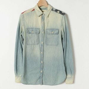 Denim&Supply RALPH LAUREN デニム&サプライ ラルフローレン メンズ 男性 長袖デニムシャツ XXS 薄手 コットン 綿100% 国旗柄 ユーズド加工