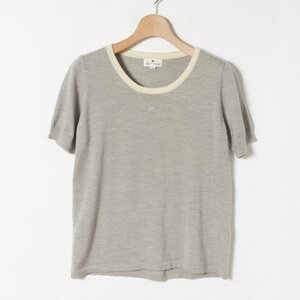  mail service 0 Courreges Courreges woman lady's short sleeves Logo knitted 11 number L wool wool 100 gray crew neck puff sleeve simple autumn winter 