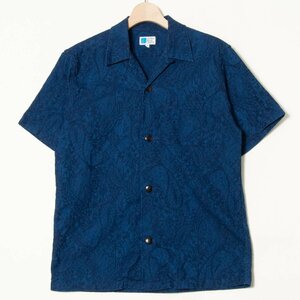 メール便◯ JAPAN BLUE JEANS ジャパンブルー サイズS 半袖 オープンカラーシャツ 開襟 ジャガード インディゴブルー メンズ カジュアル