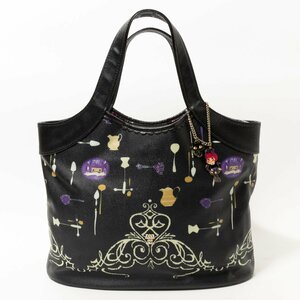 [1 jpy start ]ANNA SUI Anna Sui Fujiya pekola Chan collaboration handbag handbag woman bag black black PVC magnet opening and closing lady's 