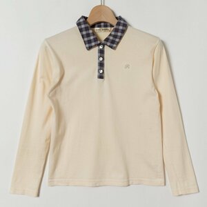  mail service 0 pom ponette junior Pom Ponette Junior polo-shirt with long sleeves collar check one Point rhinestone M size cream cotton 100%