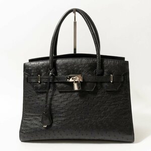 [1 иен старт ] Ostrich ручная сумочка черный чёрный серебряный натуральный кожа страус кожа натуральная кожа женский рука .. простой красивый .bag