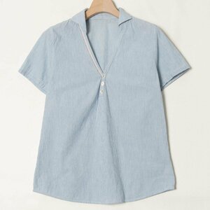 [1 иен старт ] почтовая доставка 0 Pal'las Palacepalaspa отсутствует полоса рубашка с коротким рукавом тянуть over блуза хлопок 100% casual весна лето бледно-голубой 3
