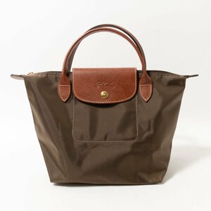 LONGCHAMP ロンシャン LE PLIAGE ル プリアージュ トートバッグ ハンドバッグ 手提げ 合成繊維 レザー 異素材 カーキ系 軽量 カジュアル 鞄