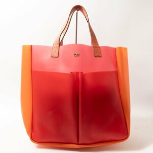 ANYA HINDMARCH アニヤ ハインドマーチ トートバッグ オレンジ レッド ピンク レザー PVC レディース 手さげ スクエア 大容量 bag 鞄