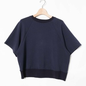 Theory theory cropped pants knitted pull over short sleeves tops plain cut and sewn S size rayon navy navy blue simple casual 