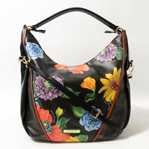 Nicole Leeni call Lee 2WAY shoulder bag tote bag black black multicolor synthetic leather floral print biju- lady's diagonal .. bag 