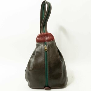 [1 иен старт ]BALENCIAGA Balenciaga 2way рюкзак сумка на плечо плечо .. темно-зеленый Brown кожа застежка-молния открытие и закрытие 