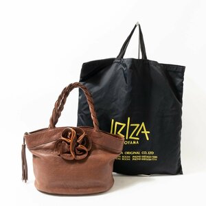 【1円スタート】IBIZA イビザ ハンドバッグ ダークブラウン こげ茶 レザー 本革 タッセル フラワー レディース 手さげ カジュアル bag 鞄