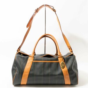 【1円スタート】J.PRESS ジェイプレス ボストンバッグ PVC×レザー 旅行 ファスナー開閉 ダークグリーン×ブラウン bag 鞄 ユニセックス