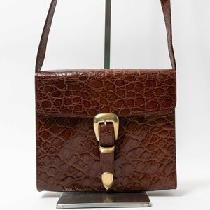[1 jpy start ]EMPORIO ARMANI Italy made Emporio Armani crocodile shoulder bag diagonal .. Brown leather belt opening and closing 