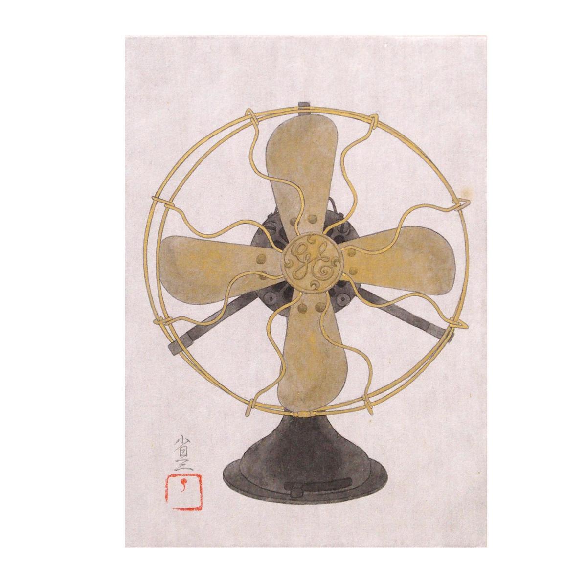 Éventail Shozo Koyanagi / Peinture dorée sur papier japonais, Encre/2010/Signé/Pièce ovale/Eventail d'avant-guerre style rétro/Authentique garanti/ENCHANTE, Peinture, Peinture japonaise, autres