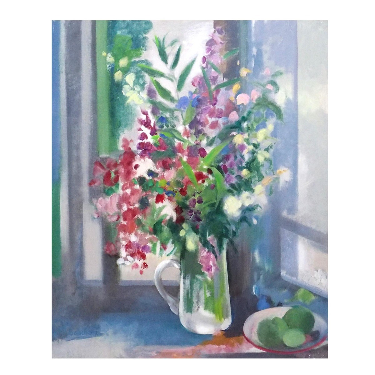 Michel Boucherie Bouquet près de la fenêtre / Huile sur toile n°20 / Réalisé en 1987 / Œuvre grand format / Artiste français / Authentique garanti / ENCHANTE, Peinture, Peinture à l'huile, Nature morte