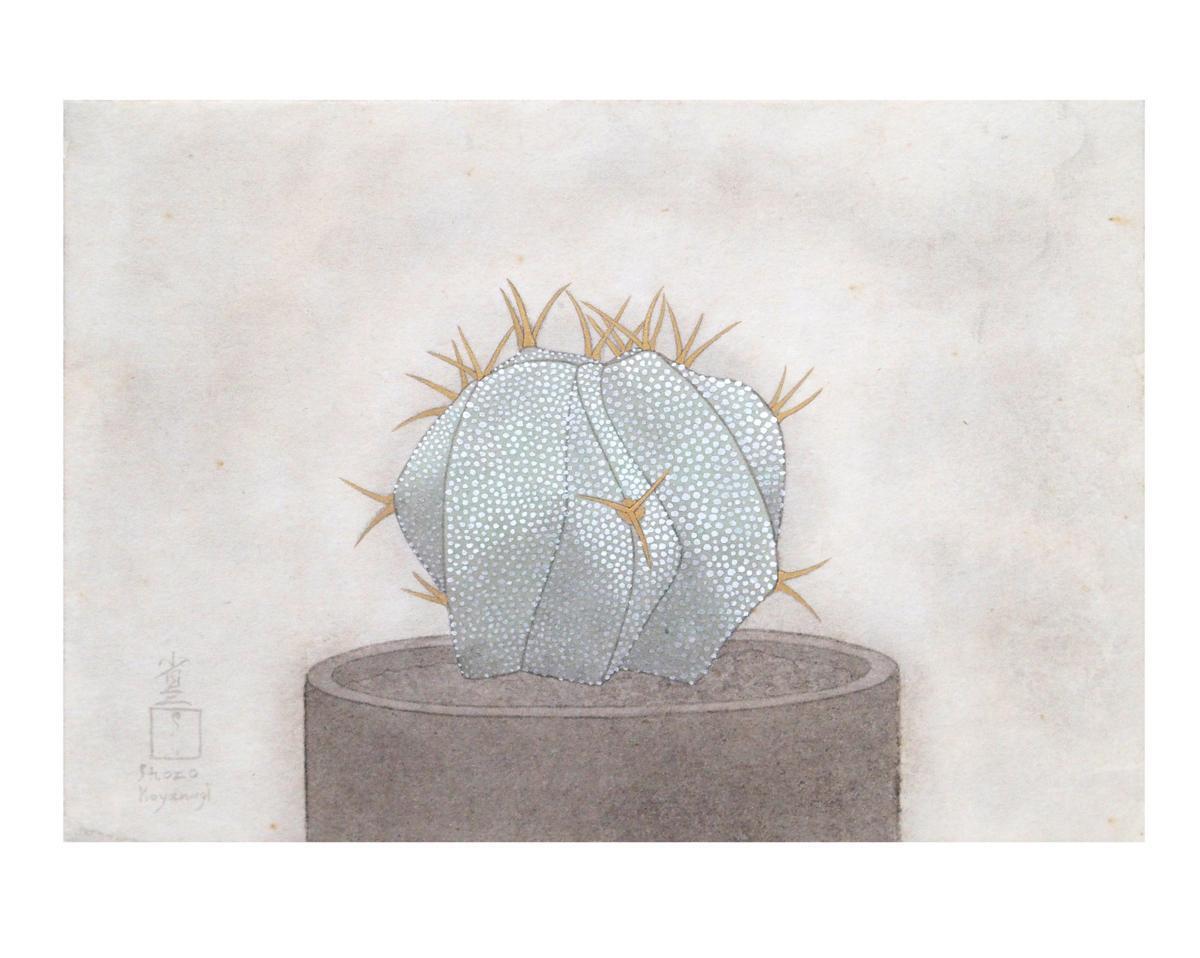 Shozo Koyanagi Cactus / Encre sur papier japonais, Pigment/2011/Signé/Ovale/Origine de la série Cactus/Authentique garanti/ENCHANTE, Peinture, Peinture japonaise, Fleurs et oiseaux, Faune