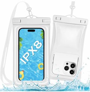 水に浮く スマホ 防水ケース IPX8認定 ストラップ付 指紋認証 Face ID認証対応 通話可 4-7.5インチ全機種対応 白