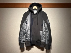 ♪送料無料★sacai★名作★ドッキングパーカー★Sponge Sweat Riders Zip Hoodie★サカイ★MA-1★再構築★AD2023★03173M★灰×灰★1(S)♪