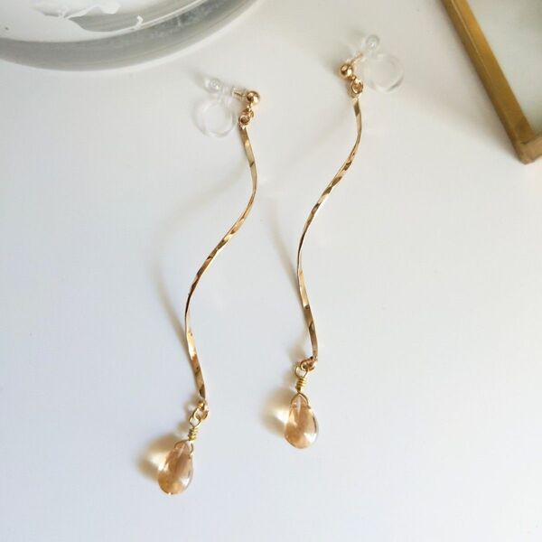 【No.178】アレルギー対応 ハンドメイド イヤリング ピアス 揺れる ロング シンプル しずく 長い ドロップ