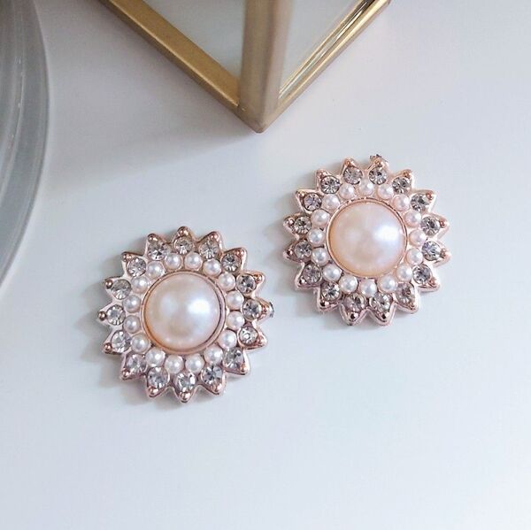 【No.53】 ハンドメイド イヤリング ピアス クリップ アレルギー対応 キラキラ ウェディング パール 結婚式 ブライダル