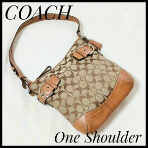 美品　コーチ　COACH　ショルダーバッグ　ワンショルダーバッグ　キャンバス　キャメル　ブラウン　茶色　レディースバック　鞄　大人気