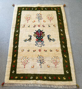 150×100cm 【手織り ペルシャ絨毯 ギャッベ】ギャベ 手織り絨毯