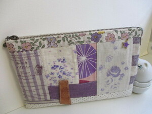  hand made * a bit largish passbook pouch + cotton cotton flax etc. various * patch * 3!