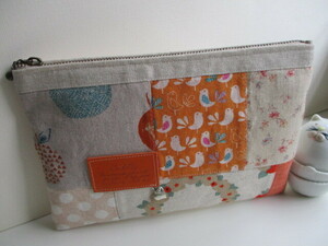  hand made * a bit largish passbook pouch + cotton cotton flax etc. various * patch * 1!