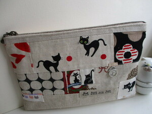  hand made * a bit largish passbook pouch +..(=^*^=) * cotton cotton cotton flax etc. various * patch : 1