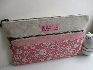  hand made : W fastener passbook pouch * Liberty +jo Anna knee na*