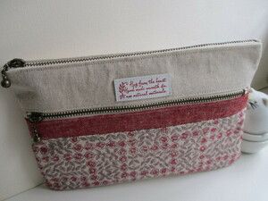  hand made : W fastener passbook pouch * Liberty +s Lee pin glow z*