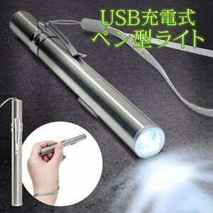 ◆送料無料/規格内◆ ペンライト LED スリム USB充電式 ペン型ライト 懐中電灯 照明 クリップ ハンディライト 防災 ◇ ペン型ライト充電式