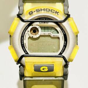 甲HG122　1円スタート　簡易クリーニング済　電池切れ　カシオ　CASIO　G-SHOCK　DW-003　ラバーベルト　ライトグレー　クリアイエロー