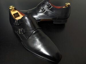 美品 マグナーニ 42 Magnanni オパンケ製法 トリプルモンクストラップ ドレスシューズ 黒 8585