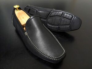 極美品 試し履き程度 フェラガモ 7.5EEE Ferragamo シボレザー ドライビングスリッポン シンプル 黒 8644