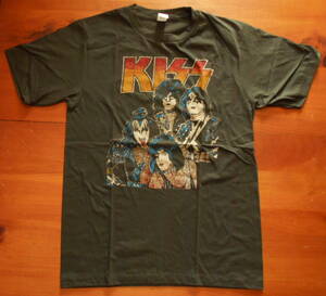 新品【KISS】キッス Vintage Style 両面 プリント Tシャツ 黒 L // ロックTシャツ バンドTシャツ ジーンシモンズ