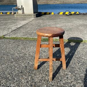 丸椅子 天然木製 スツール 古椅子　アンティーク置き台 