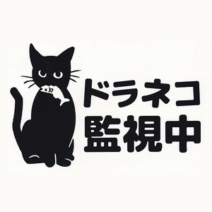 カッティングステッカー　［ ドラネコ 監視中 ］　ブラック　光沢あり　　　　だじゃれ　猫　にゃんこ　おもしろ　痛 車